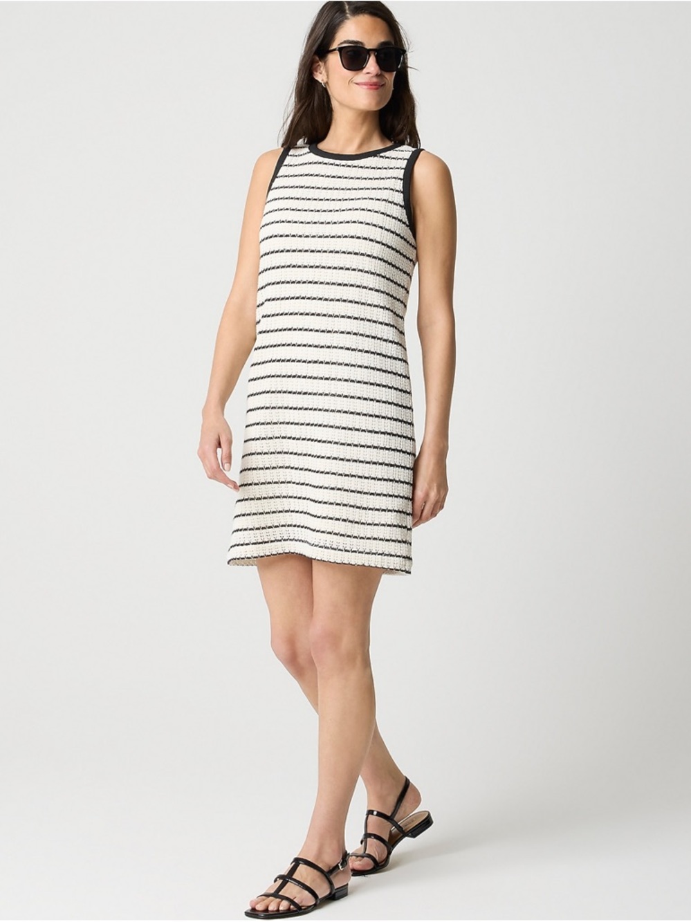 J. Crew Factory Black and White Sleeveless Striped Crochet Shift Dress (Size: M)